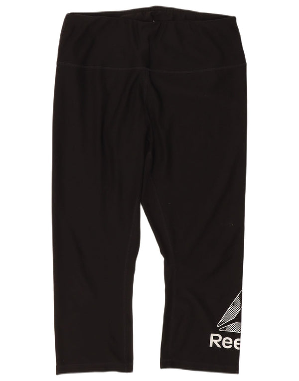 Reebok Damen Graphic Capri Leggings UK 14 Large Schwarz