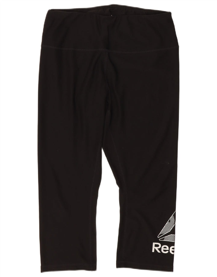 Reebok Damen Graphic Capri Leggings UK 14 Large Schwarz