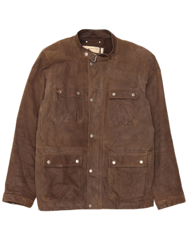 Vintage Herren Motorrad-Leder-Utility-Jacke UK 38 Mittelbraun