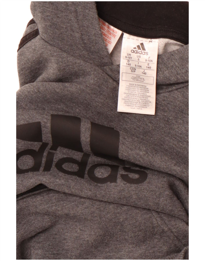 ADIDAS Jungen-Pullover mit grafischem Kapuzenpullover, 9–10 Jahre, graue Baumwolle