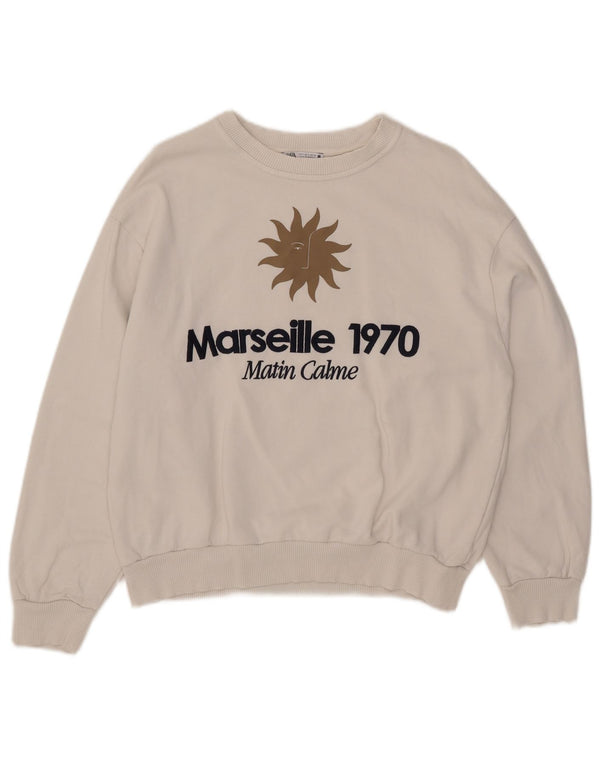 Zara Damen-Sweatshirt mit Grafik, übergroß, Größe S, Weiß, Baumwolle, UK 10