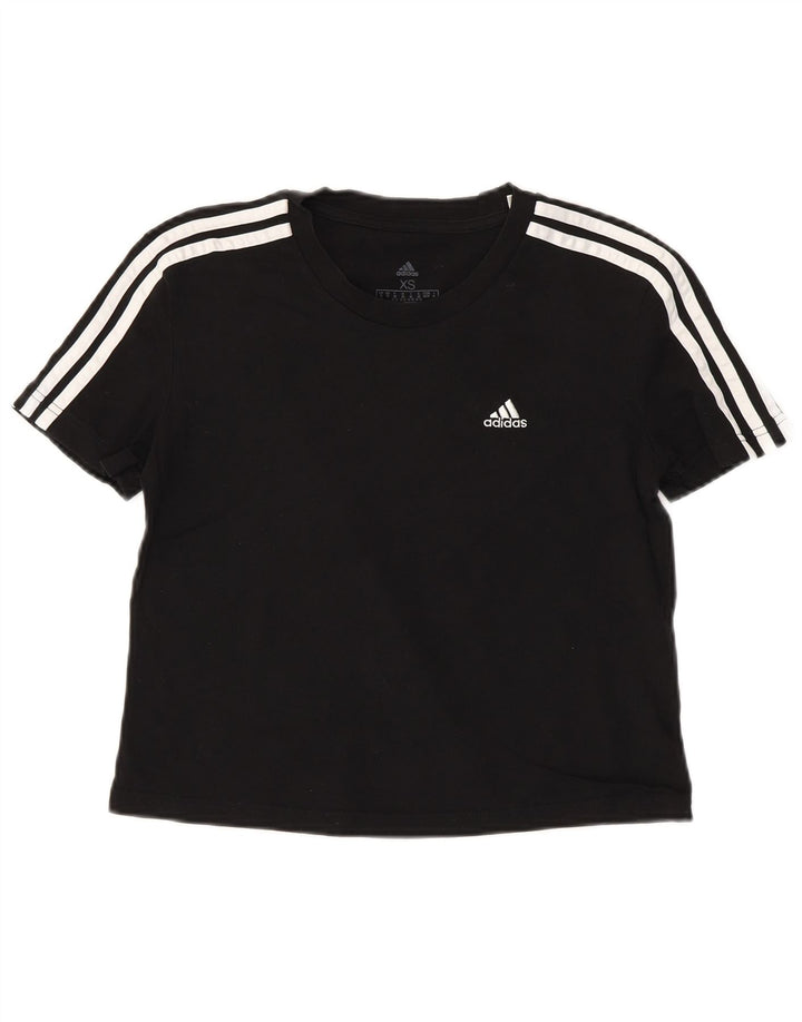 ADIDAS Damen Crop T-Shirt Top UK 4/6 XS Schwarze Baumwolle