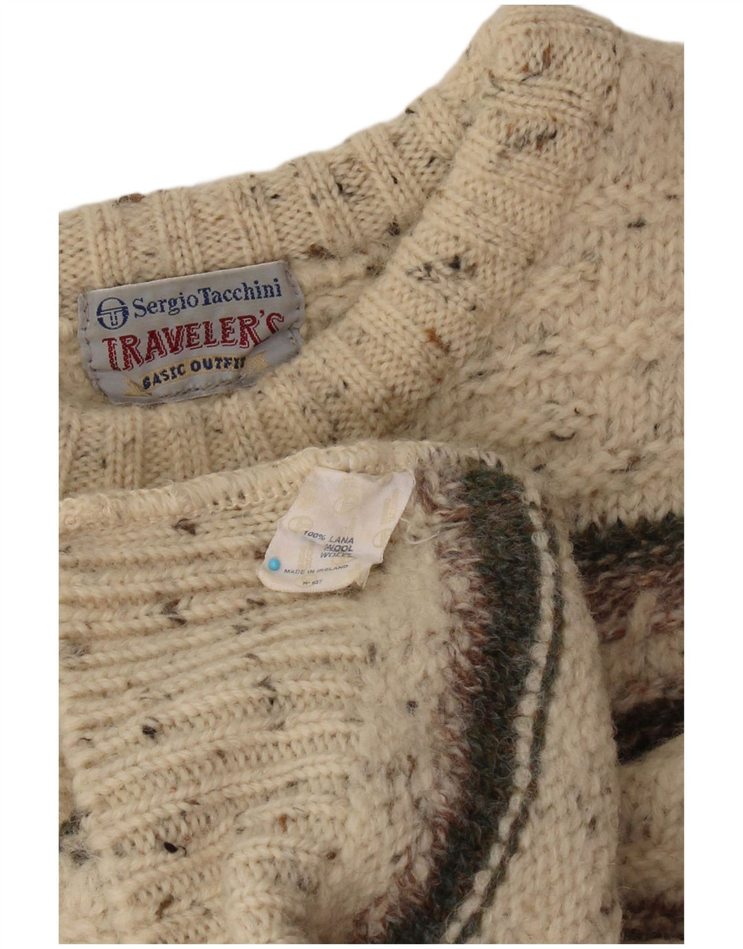 SERGIO TACCHINI Damen-Pullover mit Rundhalsausschnitt, UK 16, Größe L, beige gestreift