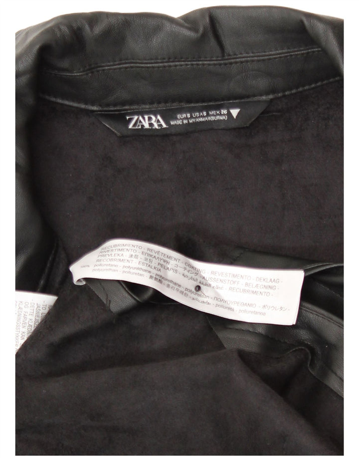 Zara Damen Kunstledermantel UK 10 Small Schwarz Polyurethan Modern