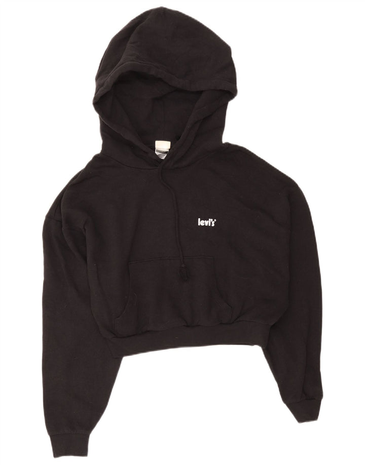 Levi's Damen Crop Hoodie Pullover UK 14 Mittelschwarze Baumwolle