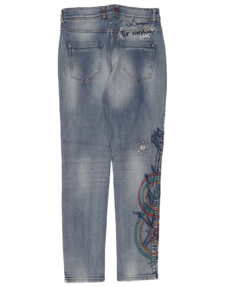 DESIGUAL Damen Graphic Slim Jeans W24 L32 Blau geblümtes Polyester