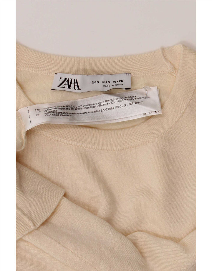 Zara Damen-Pullover mit Rundhalsausschnitt, Gr. 8, Größe S, cremefarbene Viskose