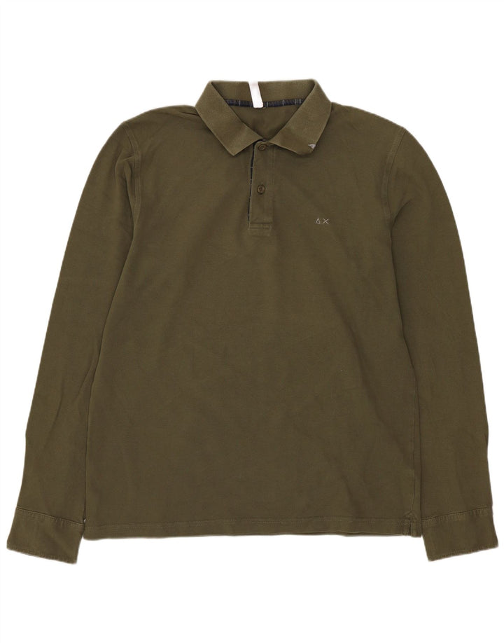 Sun68 Herren-Langarm-Poloshirt, groß, Khaki, Baumwolle