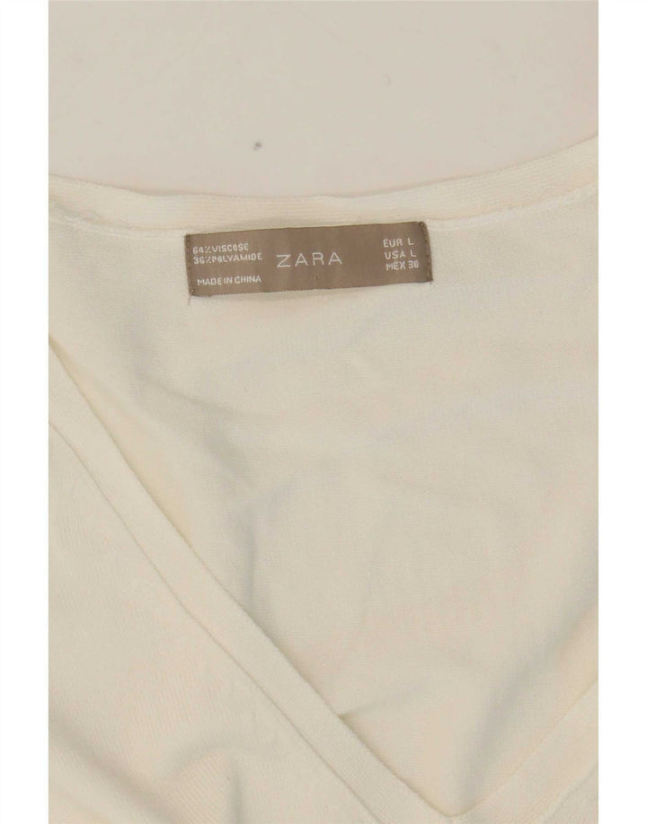 Zara Damen-Pullover mit V-Ausschnitt, UK 14, mittelweiße Viskose