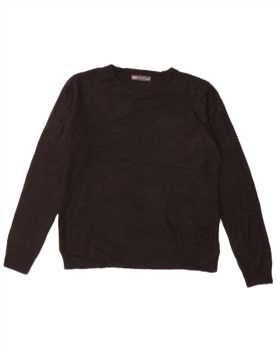 Marks & Spencer Damen-Pullover mit Rundhalsausschnitt, Gr. 14, Größe L, Schwarz, Acryl