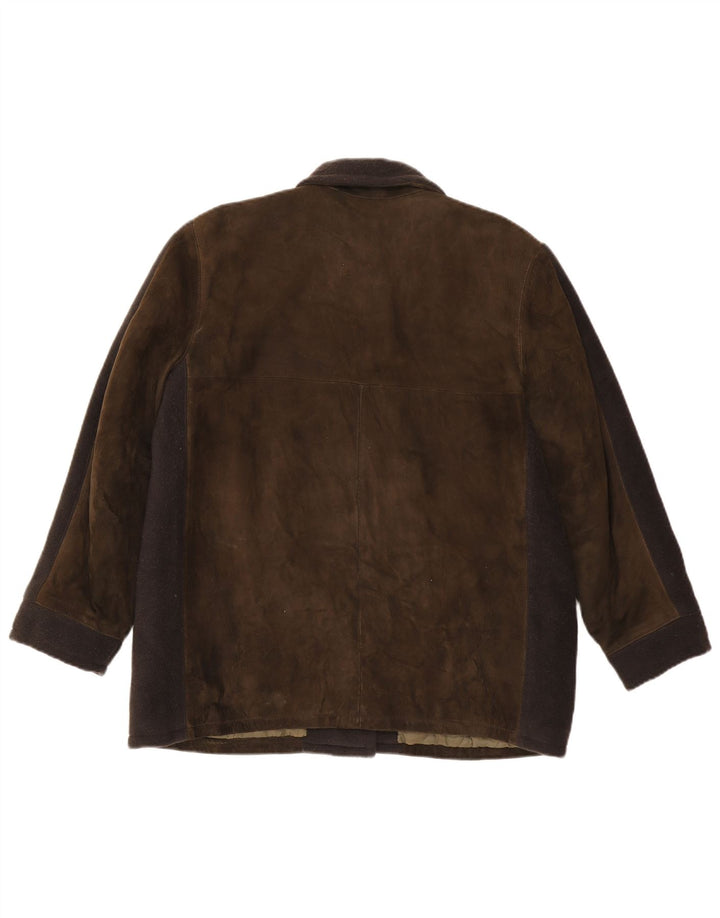 Vintage Damen Wildlederjacke UK 16 Groß Braun Farbblock