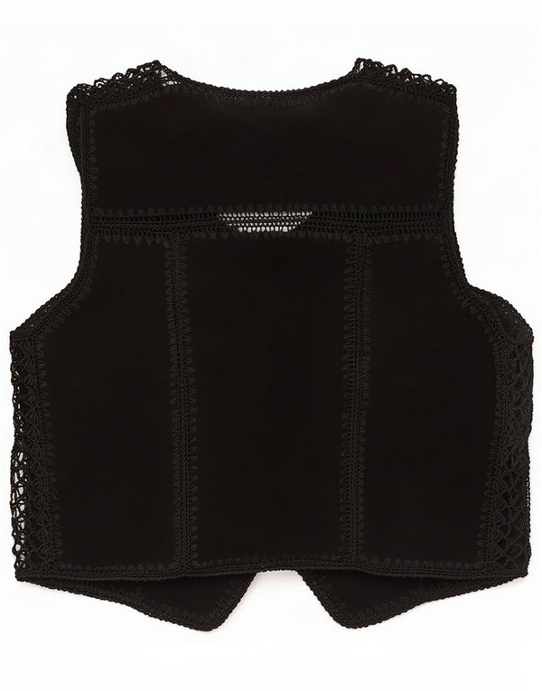Vintage Damen Crop Wildlederweste UK 18 XL Schwarz