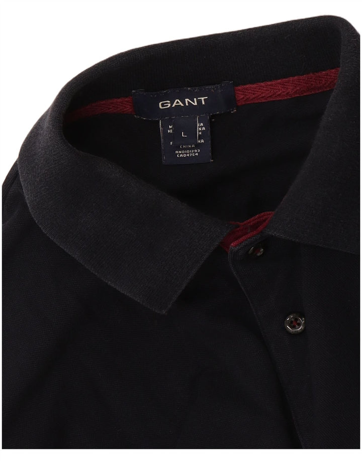 GANT Herren-Langarm-Poloshirt, groß, marineblau, Baumwolle