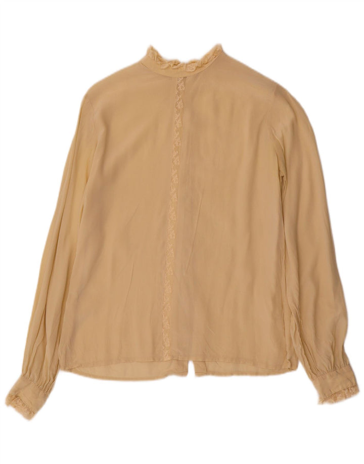 Vintage Damen Hemdbluse UK 12 Medium Beige