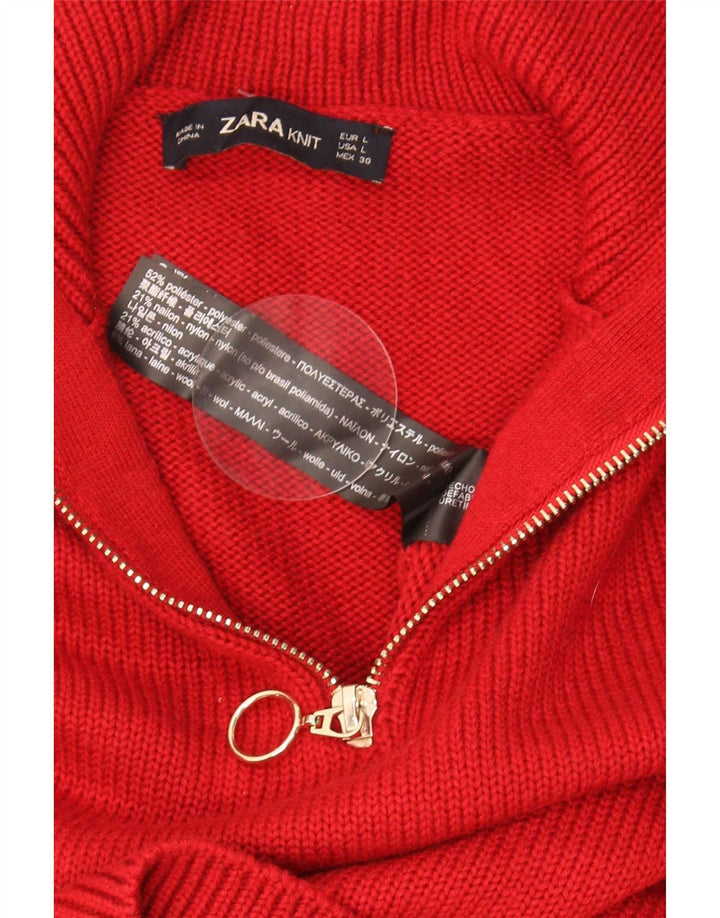 Zara Damen-Pullover mit Reißverschluss am Hals, UK 14, Größe L, rot, Polyester