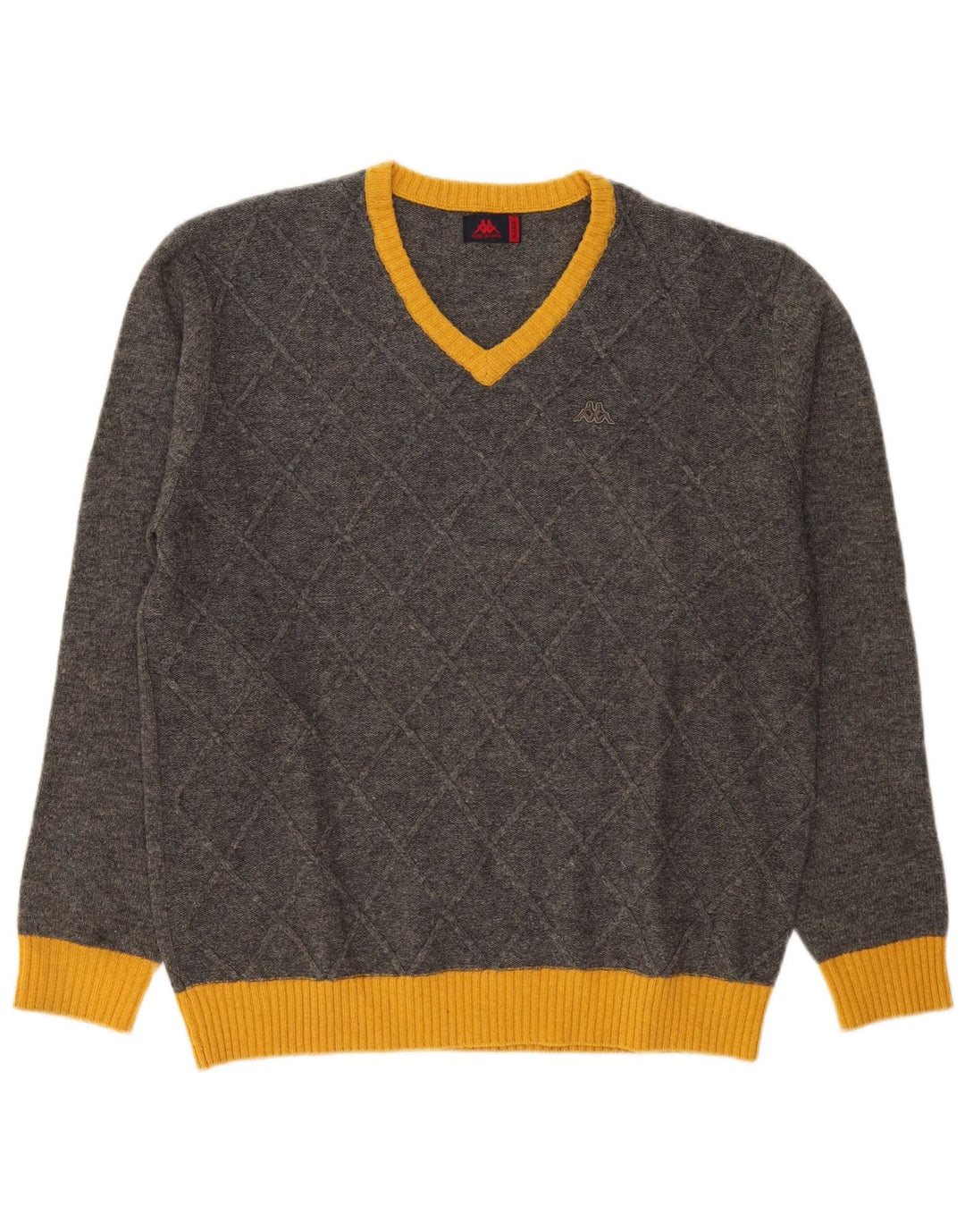 Kappa Herren-Pullover mit V-Ausschnitt, XL, graue Farbblock-Wolle