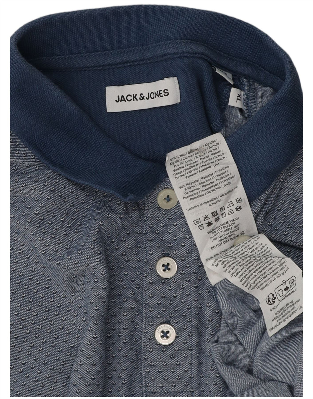 Jack & Jones Herren-Poloshirt XL, blau gepunktete Baumwolle