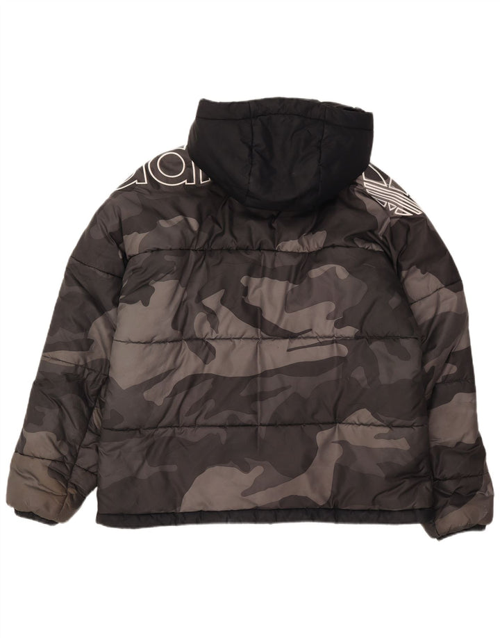 Adidas Herren Graphic Hooded Wattierte Jacke UK 38 Mittelgraue Tarnung