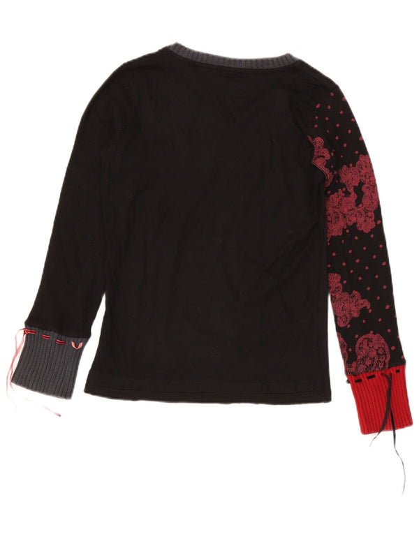 Desigual Damen Graphic Top Langarm UK 12 Mittelschwarze Paisley-Baumwolle