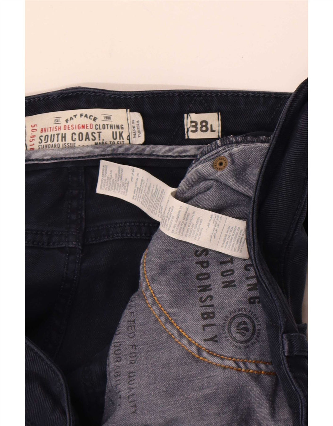 Fat Face Herren Slim Jeans W38 L32 Marineblau Baumwolle
