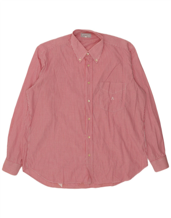 LANCETTI Herrenhemd Größe 43 17 XL Roter Nadelstreifen