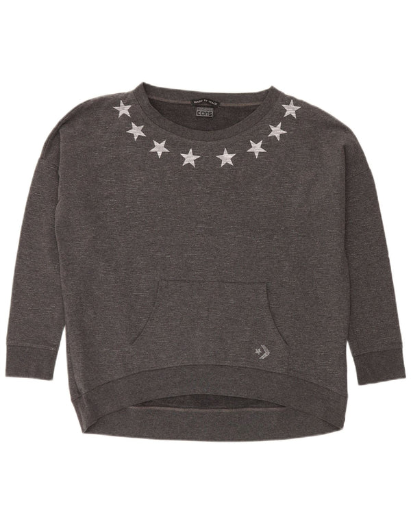 Converse Damen Grafik-Sweatshirt-Pullover UK 12 Mittelgrau meliert
