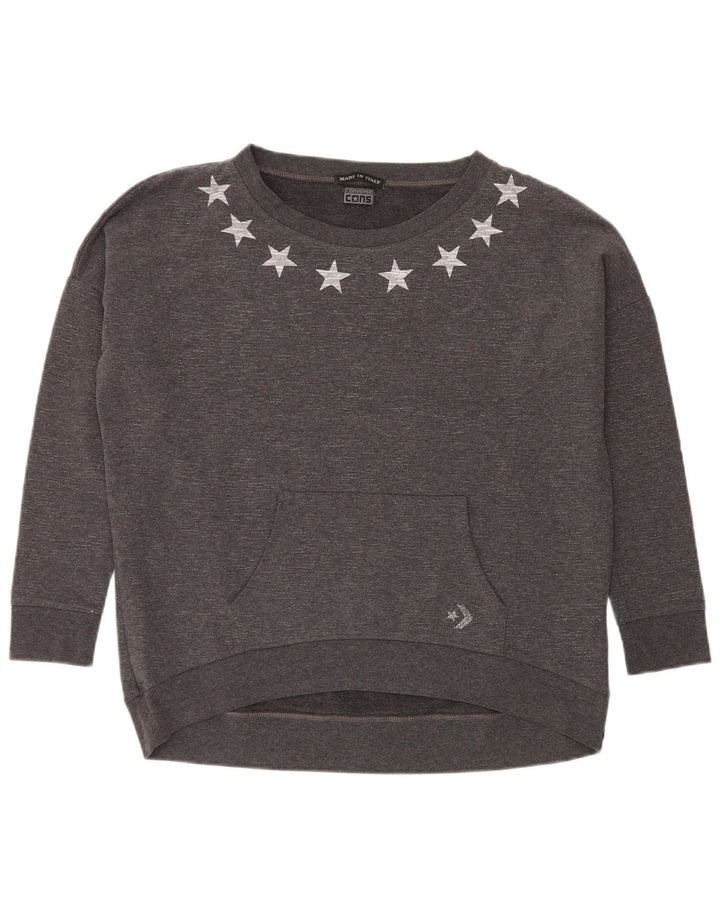 Converse Damen Grafik-Sweatshirt-Pullover UK 12 Mittelgrau meliert