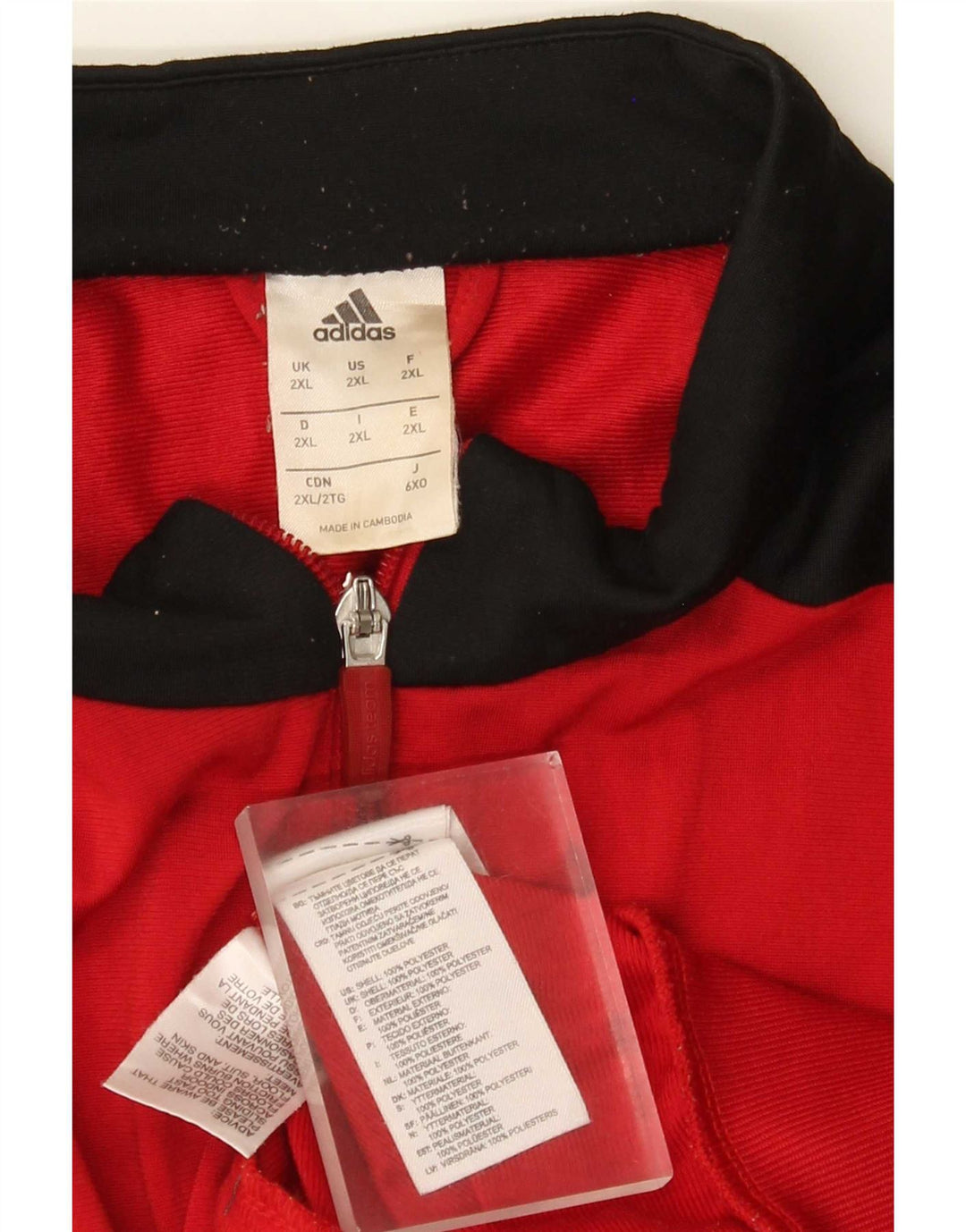 Adidas Herren-Trainingsanzug-Oberteil, Jacke, 2XL, rotes Colourblock-Polyester