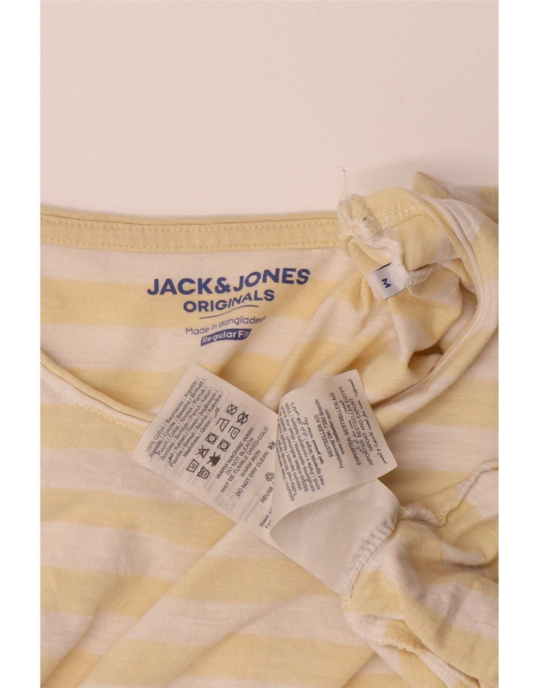Jack & Jones Herren-T-Shirt-Oberteil aus mittelgelber, gestreifter Baumwolle