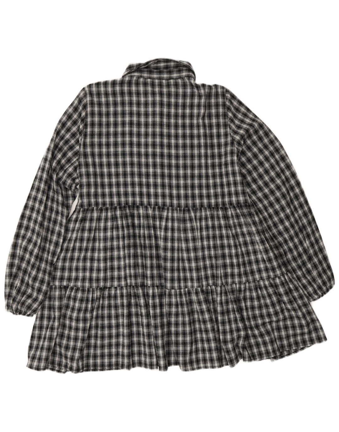 Langärmliges, gestuftes Damenkleid von Zara, Größe M, Marineblau, kariert