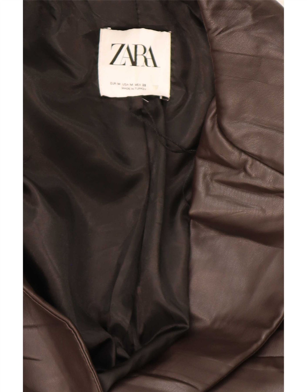 Zara Damen 1-Knopf-Blazer aus Kunstleder, UK 14, Mittelbraun