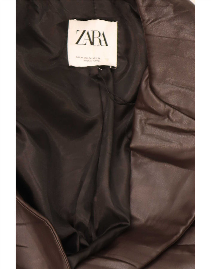 Zara Damen 1-Knopf-Blazer aus Kunstleder, UK 14, Mittelbraun