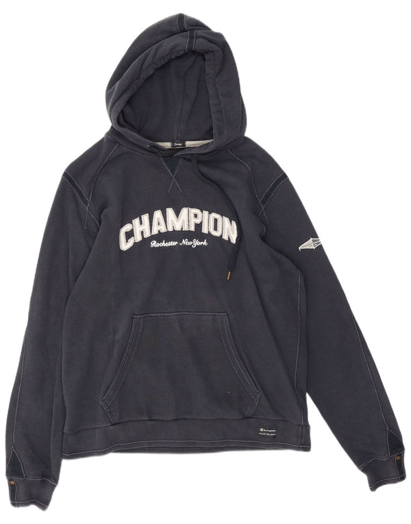 Champion Womens Graphic Hoodie Pullover UK 16 Large Marineblau Baumwolle