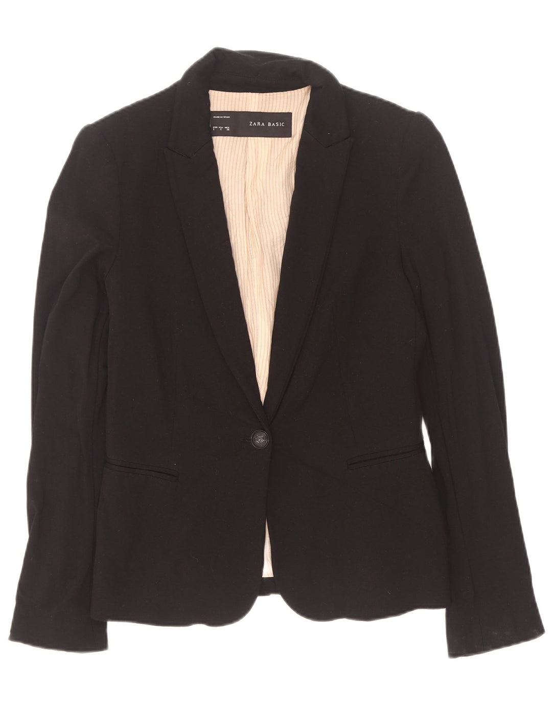 Zara Damen 1-Knopf-Blazerjacke UK 10 Small Schwarz Acetat