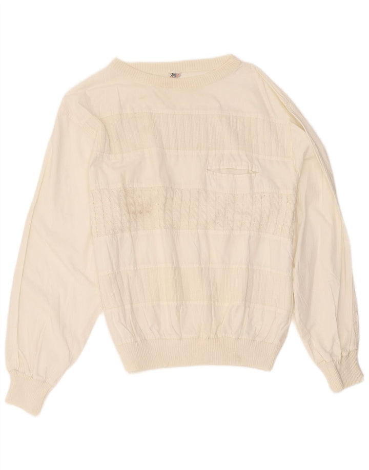 Vintage Herren-Pullover mit U-Boot-Ausschnitt, Größe 48, mittelweiße Baumwolle