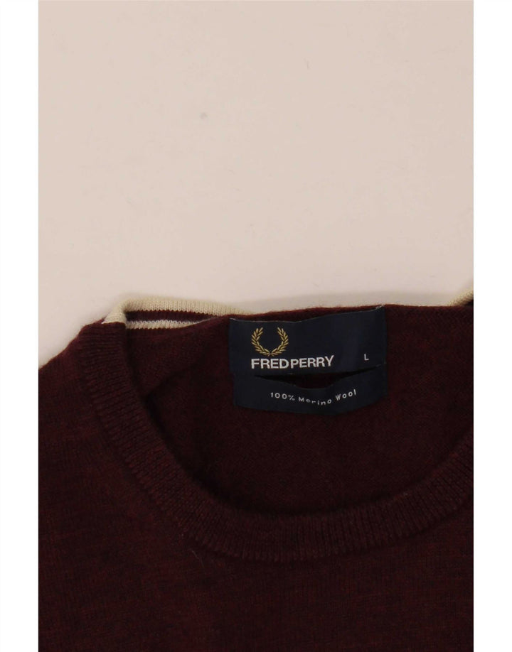 Fred Perry Herren-Pullover mit Rundhalsausschnitt, groß, burgunderrote Merinowolle