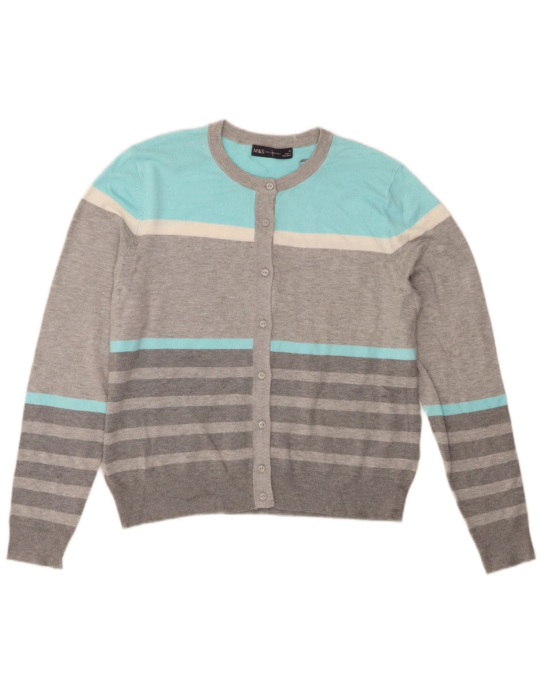 Marks & Spencer Damen Crop Cardigan Pullover UK 14 Large Grau gestreift
