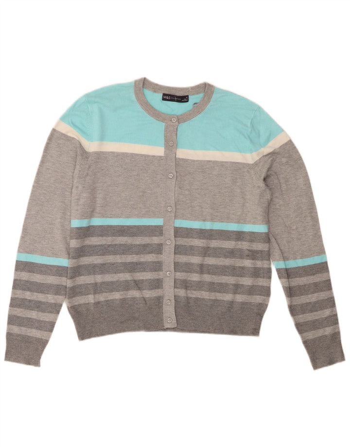 Marks & Spencer Damen Crop Cardigan Pullover UK 14 Large Grau gestreift