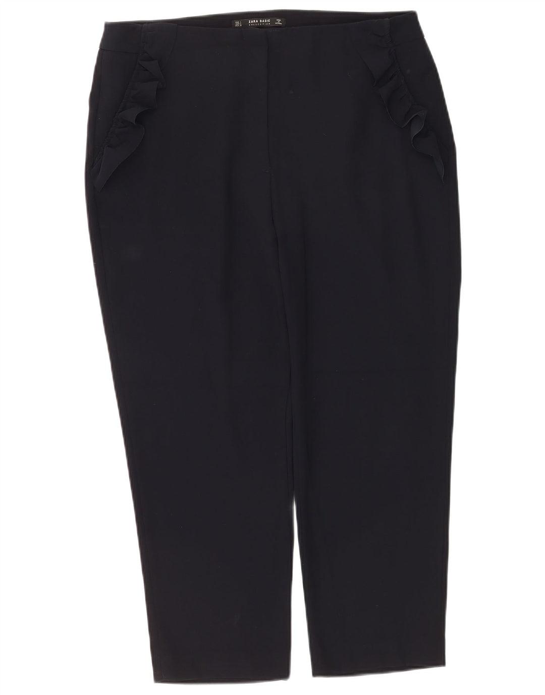 Zara Damen Tapered Cropped-Hose, Größe L, W30, L25, Marineblau, Polyester