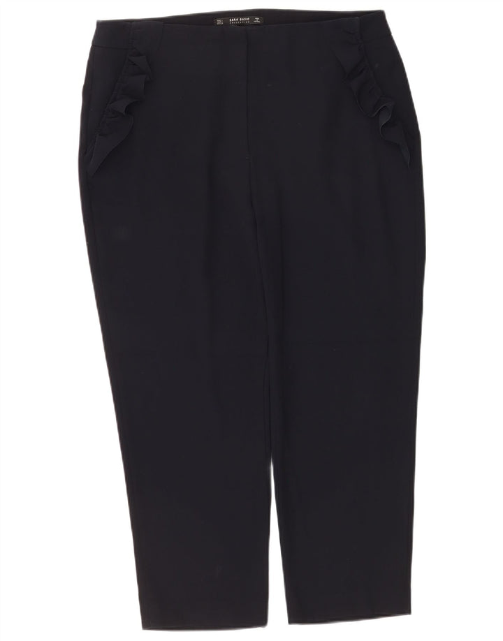 Zara Damen Tapered Cropped-Hose, Größe L, W30, L25, Marineblau, Polyester