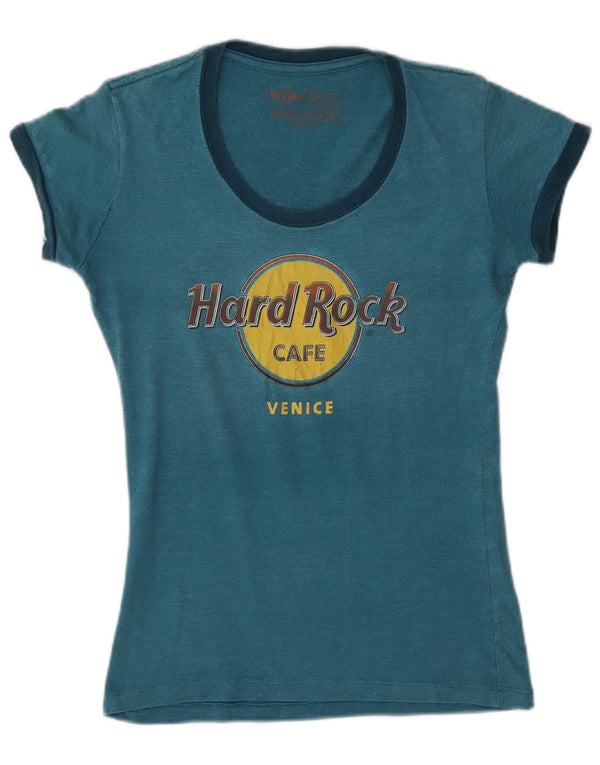 Hard Rock Cafe Damen Venice Graphic T-Shirt Top UK 10 Small Blau Baumwolle