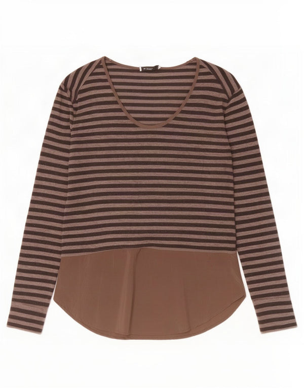 Zara Damen Top Langarm UK 10 Small Braun gestreift
