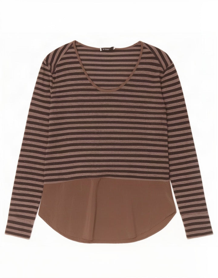 Zara Damen Top Langarm UK 10 Small Braun gestreift