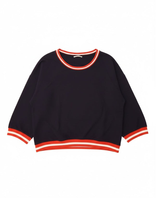 Gas Womens Crop 3/4 Sleeve Boat Neck Jumper Sweater UK 14 Large Marineblau