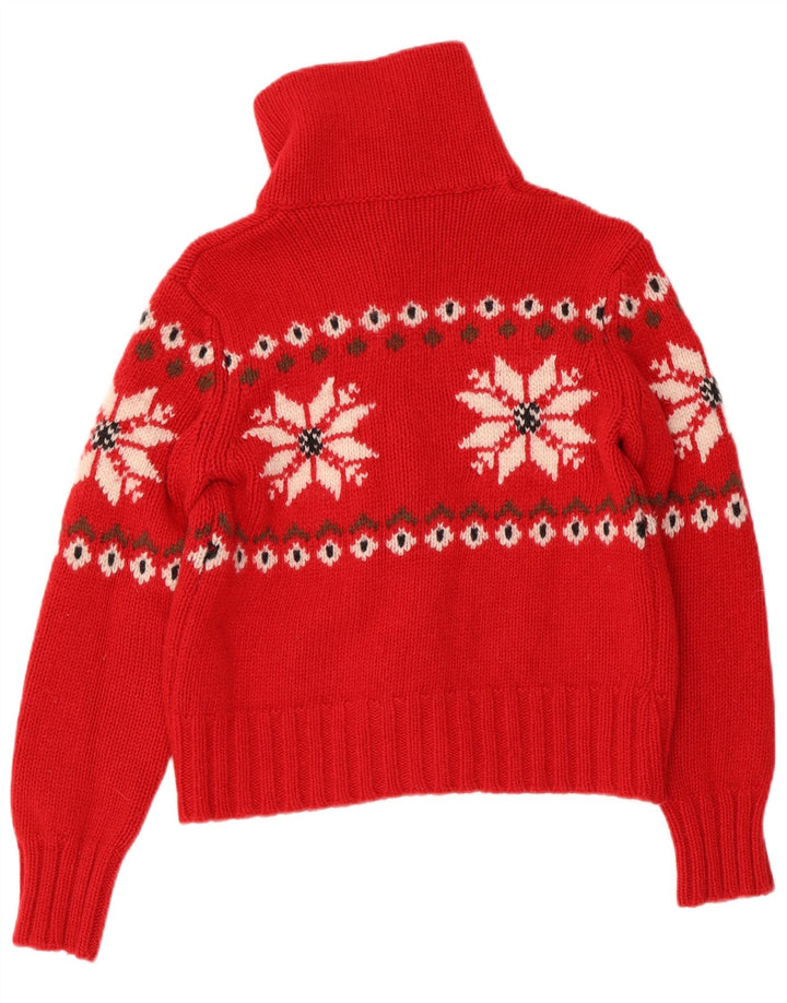 BENETTON Damen Crop Cardigan Pullover UK 10 Small Red Fair Isle