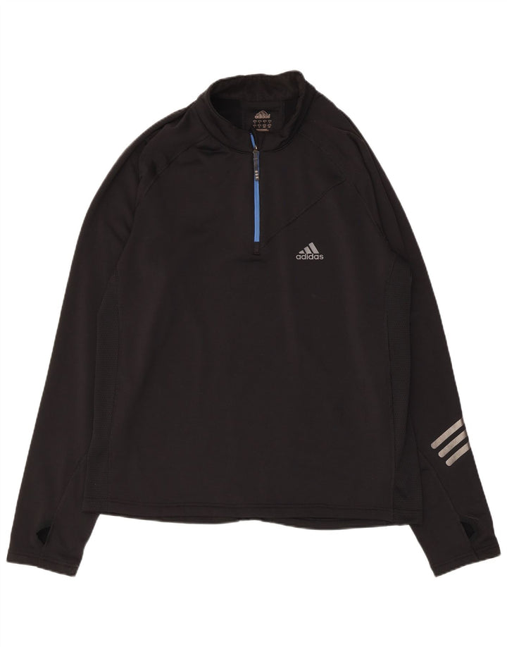 Adidas Herren-Pullover-Trainingsanzugoberteil mit Reißverschluss und Halsausschnitt, groß, aus schwarzem Polyester