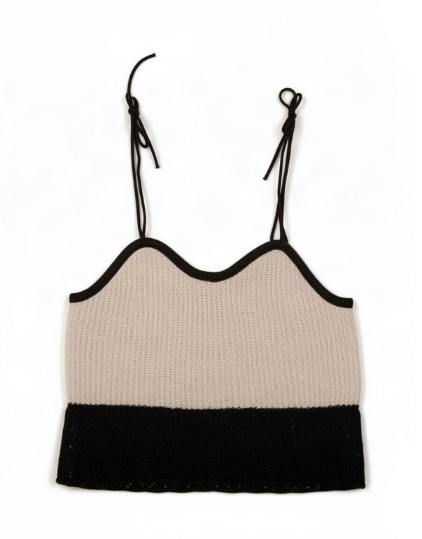 Zara Damen Crop Knit Cami Top UK 8 Small Weiße Colourblock-Baumwolle