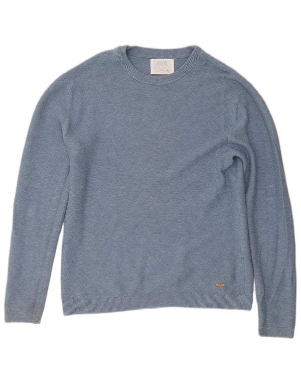 Zara Jungen-Pullover mit Rundhalsausschnitt, 13–14 Jahre, blaue Baumwolle