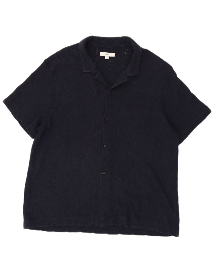 Marks & Spencer Herren Kurzarmhemd 2XL Marineblau Baumwolle