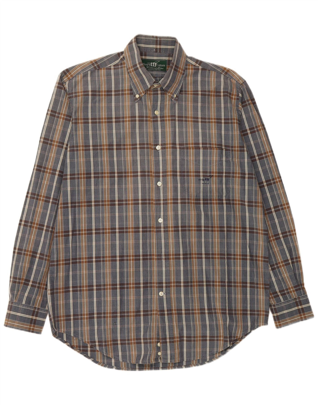 HENRY COTTONS Mens Shirt Size 41 16 Large Navy Blue Check Cotton